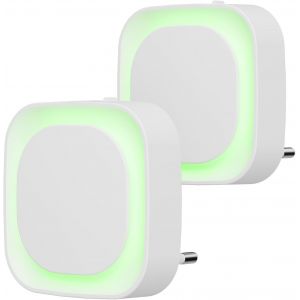 2 Pcs Veilleuse Led Automatique, Lampe De Nuit &Agrave; Capteur Cr&eacute;pusculaire, 3 Niveaux De Luminosit&eacute; Dimmmable Veilleuse Enfant Avec Prise, Pour Couloir, Cuisine, Salle De Bains (Vert) - Neuf