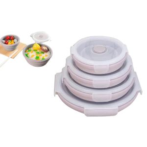 4 Bo&icirc;tes De Conservation Pliables En Silicone Avec Couvercles Herm&eacute;tiques Pour La Pr&eacute;paration Des Repas Et Les Restes - Neuf