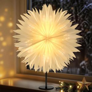 Lampe Table &Eacute;toile De No&euml;l En Papier 3d, 17,72"" &Eacute;toile De No&euml;l Illumin&eacute;e Avec Ampoule Led E14, D&eacute;coration Lumineuse Table Pour F&ecirc;tes Avec Base En Fer - Neuf