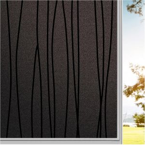 Finnez Film de Fenetre Statique Depoli Film Occultant Électrostatique Auto-Adhésif Anti UV Film Décoratif pour Cuisine, Chambre, Fenêtre de Salle de Bain (Rayures Irrégulières) 44.5 x 200 cm Noir - Neuf
