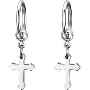 Kal-Boucles D`Oreilles Pour Homme Femme, Cr&eacute;oles D'oreilles Piercings Couleur Argent Color&eacute; Noir Ronde Pendante Croix R&eacute;tro Hip Hop Cadeaux Anniversaire No&euml;l - Neuf