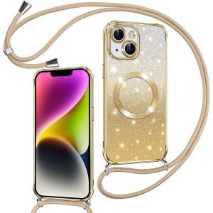 LORANKA-Couqe Magn&eacute;tique pour iPhone 14 Con Cordon, Compatible avec MagSafe, Brillant Glitter Paillet&eacute; Antichoc Durable R&eacute;sistante Etui Housse pour iPhone 14 Anti-Poussi&egrave;re Soft TPU Bumper, Or - Neuf