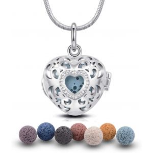 Ball Aromathérapie Huiles Collier Essentielles Pour Femmes Collier Pendentif Filles Bijoux Cadeau Avec 7 Pcs Pierre De Lave,Chaîne 61cm - Neuf