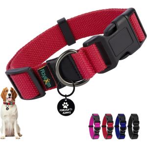 Eryi-Collier Chiot, Collier Pour Chien En Coton Doux, Collier Chat Anti Étranglement Réglable, Collier Accessoires Avec Médaille Amovible Pour Chiot Petit Animal Moyen Grande, 40-60/2,5cm (L), Rouge - Neuf