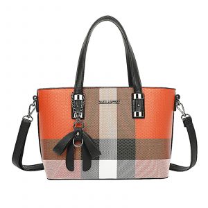 Sac Cabas pour Femme Édition Mini Jolie Motif Écossais avec Bandoulière Gallantry Noir / Orange - Neuf