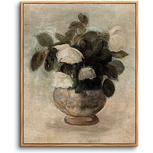 ERYI-Cadre Decoration Murale Bois, Vintage Impression Sur Toile, 20X25 Cm Tableau Decoration Murale Chambre Plantes Rose Blanche, Décoration De Bureau Salon Salle De Bain Maison Décorations - Neuf