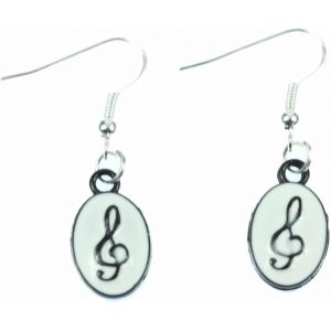 Kal-Des Clé De Sol Boucles D'oreille Médaillon Clef Cintre Musique Blanc Clef - Bijoux Fantaisie Boucles D'oreille Argenté À La Main I Boucles D'oreille - Neuf