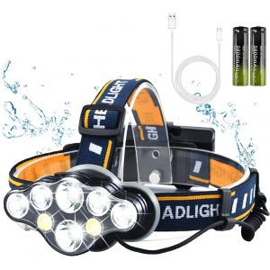 Lampe Frontale &Agrave; 8 Led Rechargeable Par Usb 8 Modes Avec Voyant Rouge D'avertissement, Lampe Frontale &Eacute;tanche Super Lumineuse Pour La S&eacute;curit&eacute; En Ext&eacute;rieur - Neuf