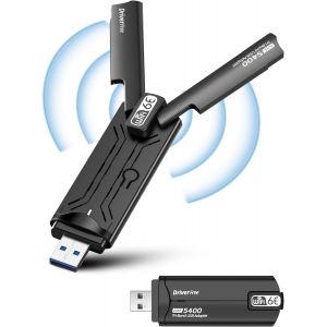Cl&eacute; WiFi 6 E Puissante AX5400 Mbps, Cl&eacute; WiFi pour PC Tri-Bande 6GHz/5 GHz/2,4 GHz, Adaptateur USB WiFi, Dongle WiFi, MU-MIMO/USB3.0/WPA3 pour Windows 10/11 - Neuf