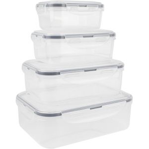 Kalanka-Boite Plastique Alimentaire, Paquet De 8 (4 R&eacute;cipients + 4 Couvercles) Boites Alimentaires Herm&eacute;tiques A Coffret Alimentaire &Eacute;tanche Scell&eacute; Pour Cong&eacute;lateur &Agrave; Ondes Micro, Noir - Neuf