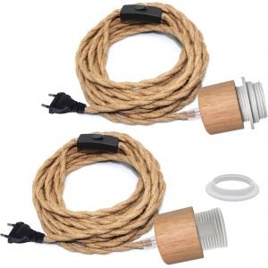 Subzonal-2pcs Lustre Corde De Chanvre Avec Prise, 500cm C&acirc;ble, Douille Ampoule E27 Avec Interrupteur, Corde Lampe Suspension Avec Prise, Suspension Luminaire Corde, Lampe Suspendue Vintage, Lampadair - Neuf