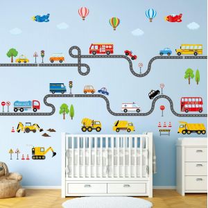 Eryi-Sg3-2308 Transports Et Route Sticker Muraux Autocollants Enfants Amovible Chambre De Bébé Construction Garçons Enfants Tout-Petit Voiture Décor Salle De Jeux Véhicules Camion Ville Route Bébé - Neuf