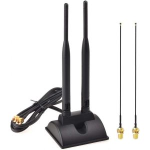 Antenne Wifi 6E Tri-Bande Pour Améliorer Le Signal Gain De 5 Dbi, Câble Rg174 De 2 Mètres, Connecteur Rp-Sma, Base Magnétique, Compatible Avec Antenne Wifi 6E Pc - Neuf