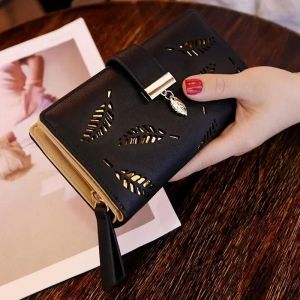 HUED-Portefeuille femme en cuir PU sac &agrave; main Long portefeuille grande capacit&eacute; multi-cartes fentes sac &agrave; main pour femmes porte-monnaie porte-cartes pochette-Black - Neuf
