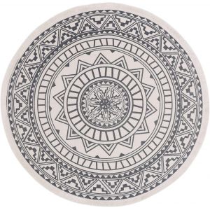 Tapis Rond En Coton Tiss&eacute; Avec Franges, Lavable, Antid&eacute;rapant Et Absorbant, Motif Boh&egrave;me, Pour Salon, Chambre, Cuisine, Buanderie, En Coton Et Lin (92 Cm) - Neuf