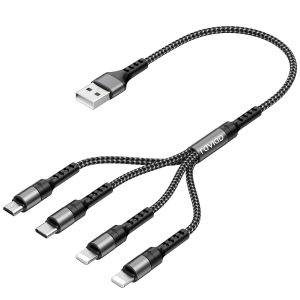 Câble Multi Chargeur, Câble 4 En 1[50cm] Câble Multi Usb De Chargement En Nylon Avec Micro Usb Type C Lightning Câble Pour Iphone, Samsung Galaxy S24, Huawei, Honor, Oneplus- Gris - Neuf