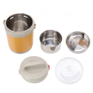 Hjlian Bocal Isotherme Alimentaire De 1,6 L En Acier Inoxydable 304, Trois Couches, Portable, Isotherme, Pour Dejeuner, Pour Etudiants Et Travailleurs, Jaune - Neuf