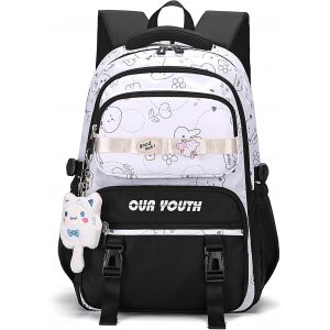 Cartable Fille Primaire Collège- Sac A Dos Enfant Léger et Imperméable d'une Capacité de 32 litres pour les Filles âgées de 8 à 16 ans,Sac D'école en Nylon avec Pendentif Mignon,Noir - Neuf