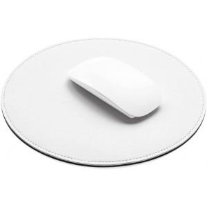 KALANKA-Tapis de Souris Rond en Cuir synthétique - 220 mm - Imperméable - avec Bords Cousus et Base antidérapante - pour la Maison, Le Bureau, Les Jeux, Les Ordinateurs Portables - Blanc - Neuf