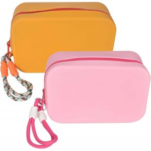 MAA-Sac de Voyage pour Cosmétiques, Pochette Maquillage Silicone Imperméable, Trousse de Toilette Voyage Portable, 2 PCS Sac de Toilette pour Femmes et Hommes, Rose et Orange - Neuf