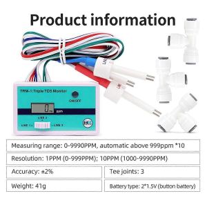 TRM1 Triple TDS Meter en ligne TDS Testeur de qualité de l'eau 0-9990PPM Affichage LCD Qualité de l'eau Pureté Te - Neuf