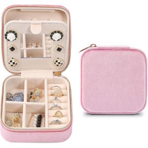 Trahoo-Boite Bijoux Voyage, Petite Boite A Bijoux, Boîte À Bijoux, Boite Bijoux Velours, Boite Bijoux Femmes Et Filles, Coffret Bijoux Anniversaire, Noël, Fête Des Mères (Rose) - Neuf