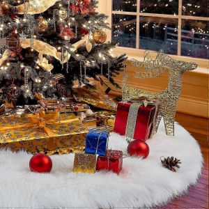 Tapis de sapin de No&euml;l, jupe de sapin de No&euml;l blanche en peluche, d&eacute;corations de sapin de No&euml;l, tapis de No&euml;l, couvre-pied de sapin (90 cm) - Neuf