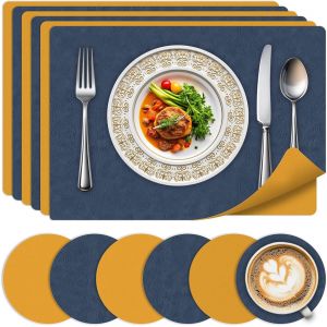 Ulteronixshop-Lot De 6 Sets De Table Lavables - Sets De Table en Cuir Imperm&eacute;ables, R&eacute;sistants &Agrave; La Chaleur, Lavables Et R&eacute;versibles, Adapt&eacute;s Aux Cuisines, Aux Maisons Et Aux Restaurants,Bleu+Jaune - Neuf