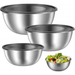 Chenquansarl-3picesbolsmlangerenacierinoxydablesaladierbolenacierinoxydablebolinoxaveccouvercle21l12l07lempilablesculdepouleinoxpourcuisineptisserieetstockage - Neuf