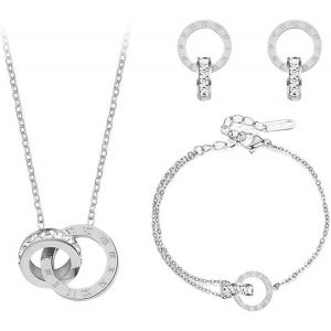 Meimie-Parure Ensemble De Bijoux Femme Chiffres Romains Cercle Zircon Cubique Boucles D'oreilles Bracelet Collier Set Élégantes Plaqué Or Argent Parure Bijoux Demariage Soirée Cadeau - Neuf