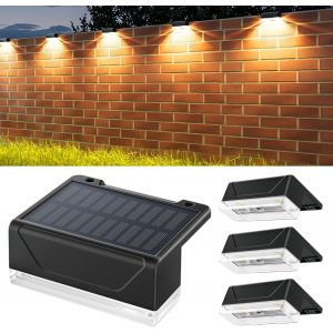 Lot De 4 Lampes Solaires D'ext&eacute;rieur : Ip65 - Applique Murale &Agrave; &Eacute;nergie Solaire &Eacute;tanche - 8 Modes D'&eacute;clairage Avec Couleurs 3000 K/Rvb - D&eacute;coration Ext&eacute;rieure Pour Jardin, Balcon, Porche - Neuf