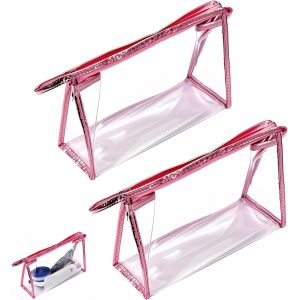 TIANYI-2 PCS Trousse de Toilette Transparente, Rose, 24×16.5cm, Kit de Voyage pour l'Avion, Sacs à Main avec Capacité de 1 Litre pour Liquides en Conformité avec Les Règlements Aériens Internationaux - Neuf