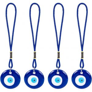 Kalanka-4 Pi&egrave;ces Bleu Mauvais ?il Verre Suspendu Pendentif Voiture Breloque Ornement Turc Grec Amulette Pour Bonne Chance Et Protection Amulette De D&eacute;coration D'int&eacute;rieur Retour &Agrave; L'&eacute;cole - Neuf