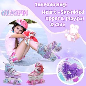Asfasfq-Patin A Roulette Fille,Rollers Enfant Fille Avec Motif Intégral De Coeurs Rêveurs & 8 Roues Lumineuses,4 Tailles Réglables,Idée Cadeau Anniversaire Noël - Neuf
