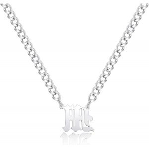 Kal-Gothique Collier Initiale, Chaine Acier Inoxydable Collier Homme Initiale A-Z Lettre Nom Argent Cha&icirc;ne Cubaine Alphabet Pendentif R&eacute;glable 18+2 Inches Bijoux Homme - Neuf