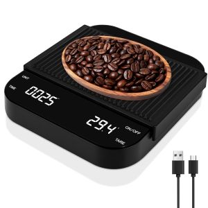 Balance Caf&eacute; Avec Minuterie, Balance De Cuisine Precision 3kg/0,1g Portable Num&eacute;rique Pour Caf&eacute;, Pese Aliment Cuisine Rechargeable Usb, Pour La Pr&eacute;paration D'espresso Et De Caf&eacute;s Vers&eacute; - Neuf