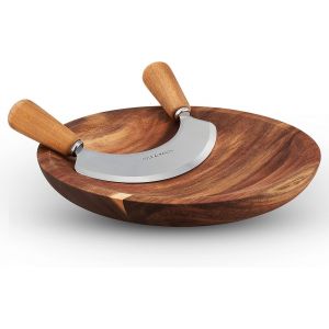 Mevronisshop-Ashden Mezzaluna Planche &Agrave; D&eacute;couper En Bois D'acacia/Hachoir Coupe Herbes, Lame En Acier Inoxydable, Ne Pas Laver Au Lave-Vaisselle, Garantie De 2 Ans - Neuf