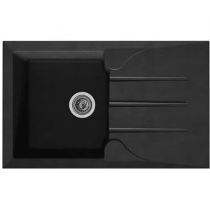 STRADOUR Evier cuisine &agrave; encastrer 1 bac + 1 &eacute;gouttoir Aloa - R&eacute;sine - 81 x 50 cm - Noir - Neuf