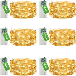 Kalanka-Lot De 6 Mini Guirlande Led &Agrave; Pile, 3m 30led,Petite Guirlande Lumineuse Led Interieur D&eacute;coration Pour Jardin, Chambre, Mariage, F&ecirc;te, No&euml;l, Blanc Chaud - Neuf