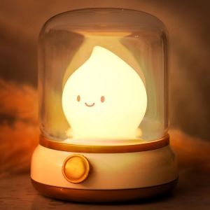 Jolie lampe bougie sans flamme, veilleuse pour enfants, chauffe-bougie, lampe à pétrole, jolie décoration, veilleuse rechargeable à intensité réglable pour chambre d'enfants, filles et adolescents. - Neuf