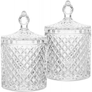 2 Pièces Bonbonnière De Bonbons Avec Couvercles-300ml-Bocal En Verre En Cristal Decoratif Bocaux De Stockage En Verre Transparent Pour Conserver Bonbons Bijoux Aliments - Neuf
