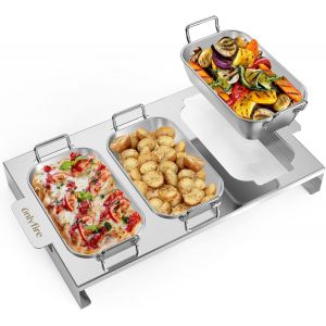 Letnerny-Lot De 3 Poêles À Barbecue En Inox, Plaque De Cuisson Avec Support, Planchas Pour Barbecue Avec Poignées, Pour Barbecue À Gaz, Four, Casserole De Service, Casserole À Pain - Neuf