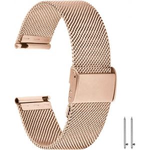 18mm Watch Strap For Smartwatch, Universal Metal Steel Mesh Replacement Bands Quick Release For Men Women (Rose Gold, 18mm) - Neuf