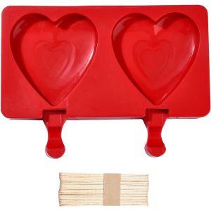 Lot De 2 Moules &Agrave; Glace En Forme De Coeur Avec B&acirc;tonnets En Bois Pour Chocolat,Biscuits,Yaourt,Bonbons,G&acirc;teaux,Gel&eacute;e - Neuf
