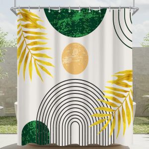 TIANYI-Rideau de douche 180 x 200 cm, vert fonc&eacute;, ligne, motif feuilles, ourlet lest&eacute;, anti-moisissure, imperm&eacute;able, lavable, en polyester, avec 12 ?illets et anneaux de rideau de douche, pour salle - Neuf
