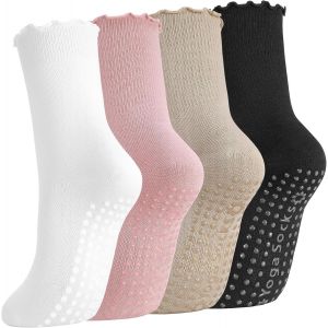 Lot De 4 Paires De Chaussettes Antid&eacute;rapantes Pour Femme - Chaussettes Antid&eacute;rapantes Pour Le Yoga, Le Pilates, La Barre, Le Ballet, La Danse, Le Trampoline (Multicolores) - Neuf