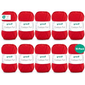 Sjzg-Cotton Fun Fil À Tricoter/ Fil À Crocheter (Fil Doux En 100% Coton, Certifié Oeko-Tex, 50 G/115 M, Taille D'aiguille : 3-4, 1 Pelote À 50 G), Rouge Signal Lot De 10 Pelotes - Neuf