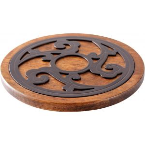 Jexnovashop-Dessous De Plat En Bois Et M&eacute;tal - Rond - Diam&egrave;tre : 20 Cm - Qualit&eacute; Sup&eacute;rieure - R&eacute;sistant &Agrave; La Chaleur - Pour Casseroles Chaudes, Po&ecirc;les &Agrave; Gratin - Convient Pour La Cuisine Et La Table - Neuf