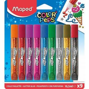MEVRONISSHOP-Color'Peps Tubes de colle Paillet&eacute;es pour enfant Effet Brillant, Facile &agrave; utiliser avec Embout Fin - 9 Tubes de 10.5 ml Coloris Assortis - Neuf