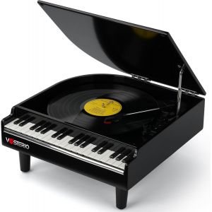 Platine Vinyle avec Haut-parleurs St&eacute;r&eacute;o, Entr&eacute;e et Sortie Bluetooth Tourne Disque &agrave; Trois Vitesses, Lecteur Vinyle avec Encodage sur USB, Clavier de Piano 36 Touches- Noir - Neuf